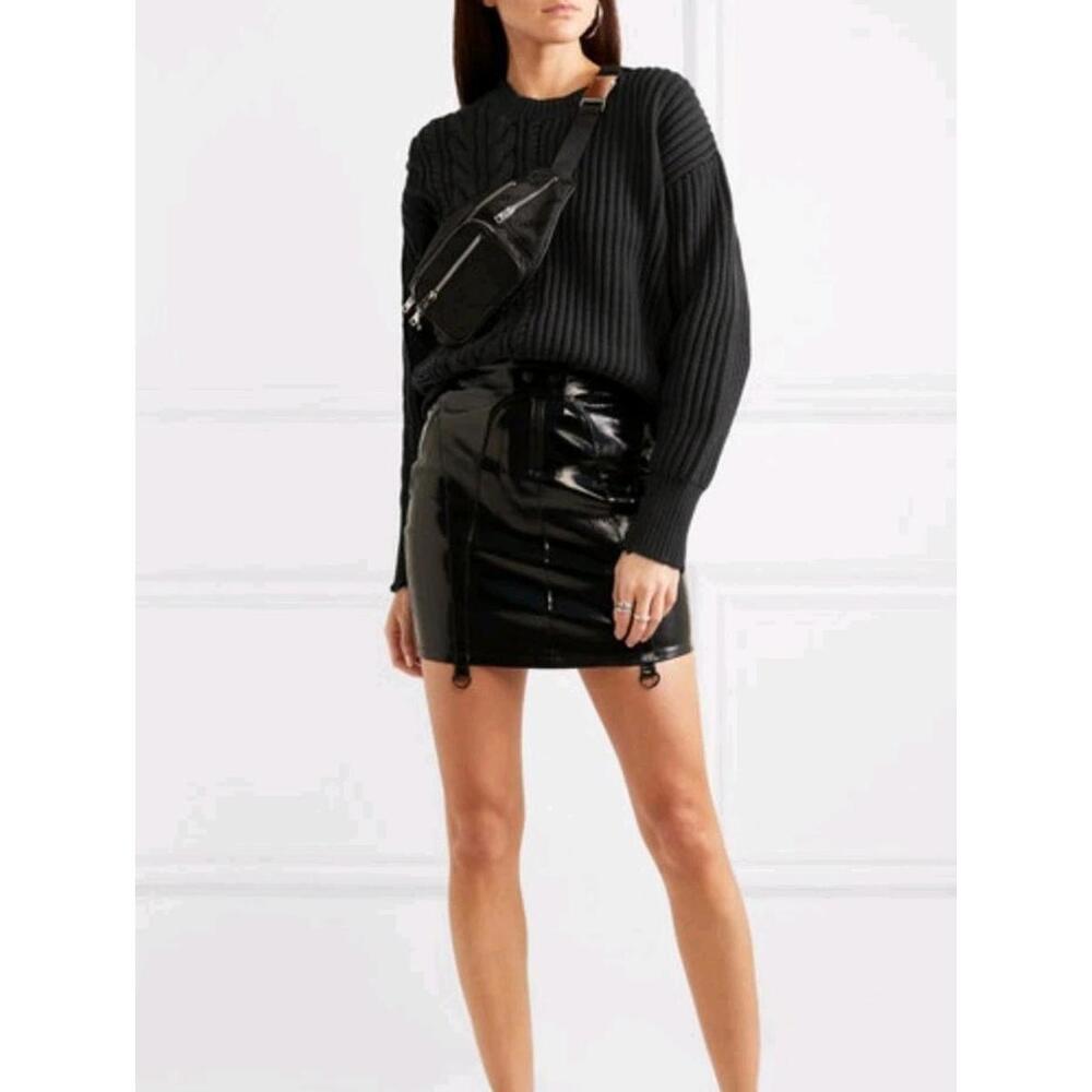 RTA Black Knitted Crochet Pattern Sweater Womens Size Small Pullover NWT